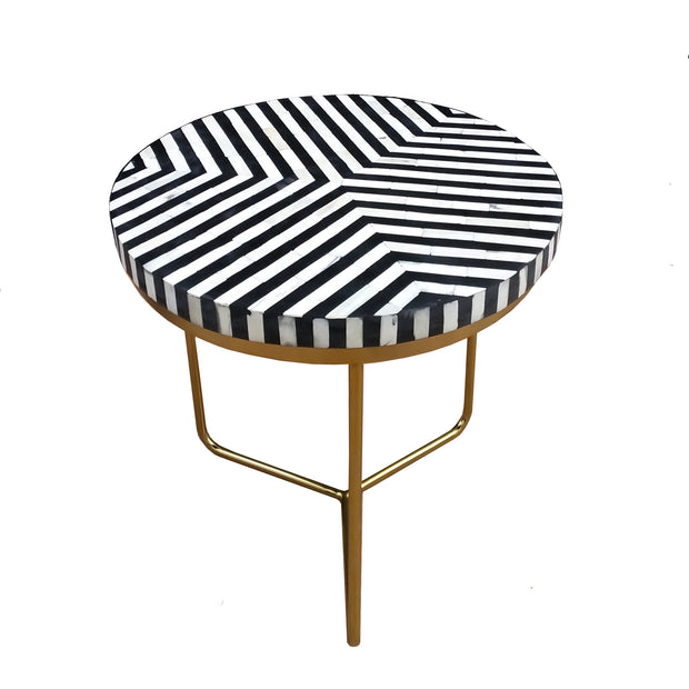 Bone Inlay Side Table - Black Lines - Abacus and Hunt Melbourne | Unique Furniture