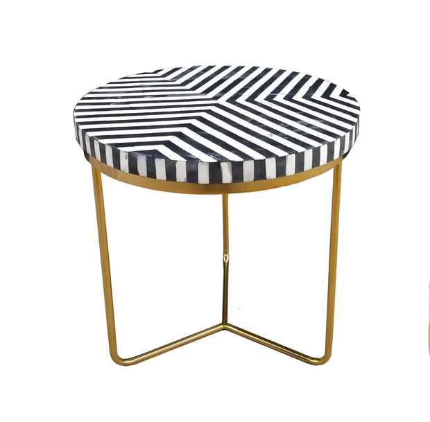 Bone Inlay Side Table - Black Lines - Abacus and Hunt Melbourne | Unique Furniture