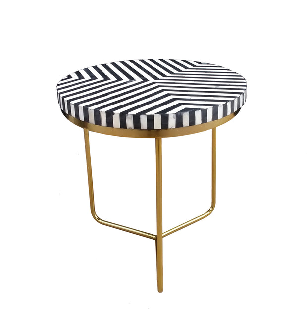 Bone Inlay Side Table - Black Lines - Abacus and Hunt Melbourne | Unique Furniture